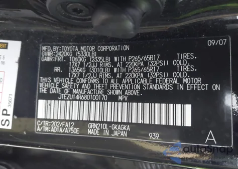 2008 Toyota 4Runner Sr5 V6 from USA, damaged, VIN JTEZU14R680100170